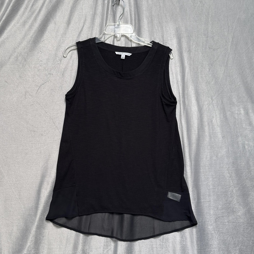Adrienne Vittadini Shirt Womens Medium Black Sleeveless High Low Chiffon Trim
